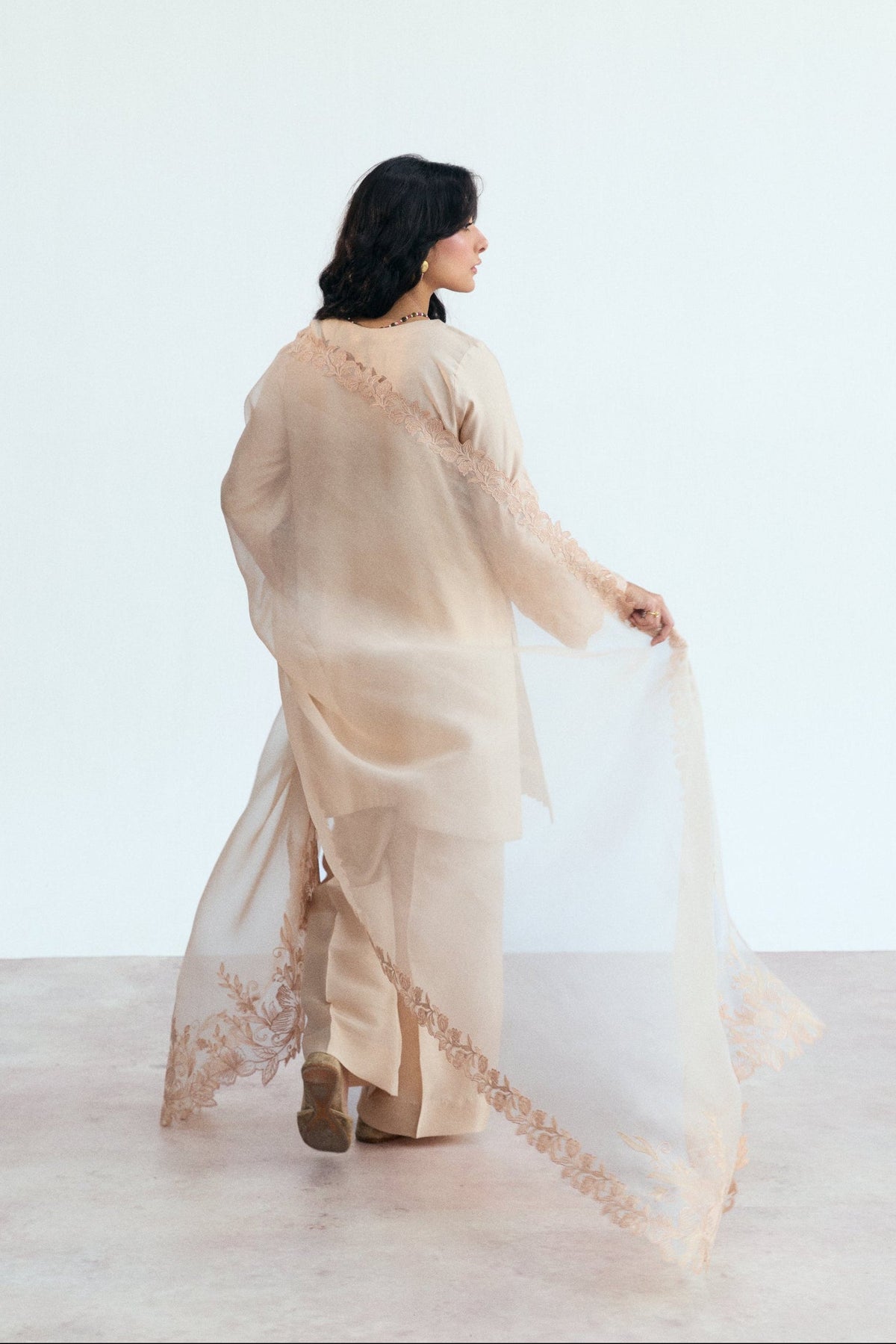 Pure organza dupatta with intricate cutwork embroidery finish