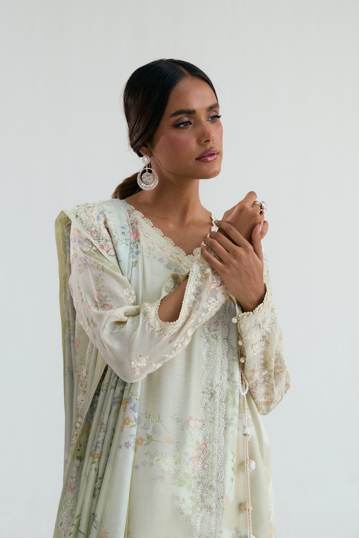 Primrose Set — elegant Pakistani angrakha suit with delicate ivory embroidery and subtle sequin highlights
