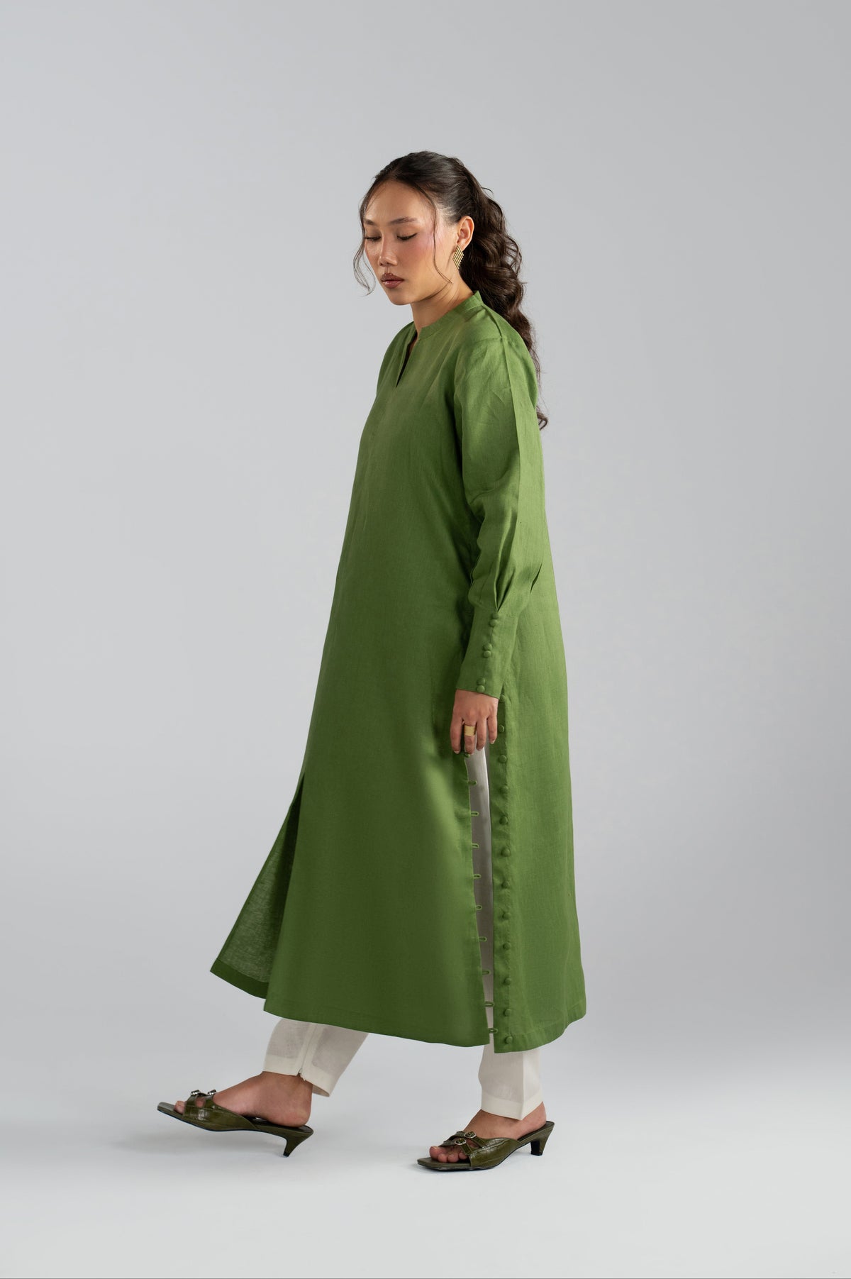 kurta set, straight silhouette with cuff sleeves