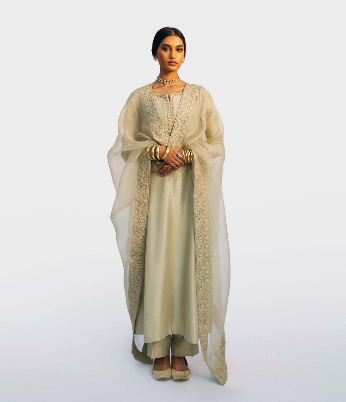 Designer raw silk kameez set with organza dupatta Pakistani formal wear