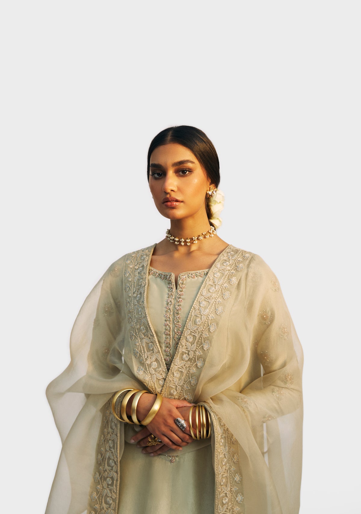 Luxury raw silk embroidered kameez outfit for women wedding wear