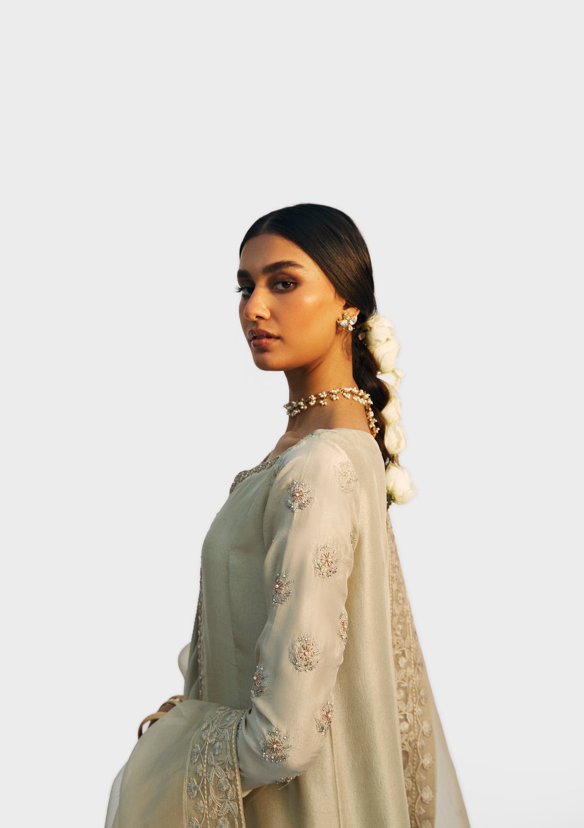 Hand embellished raw silk kameez trousers set traditional ethnic wear
