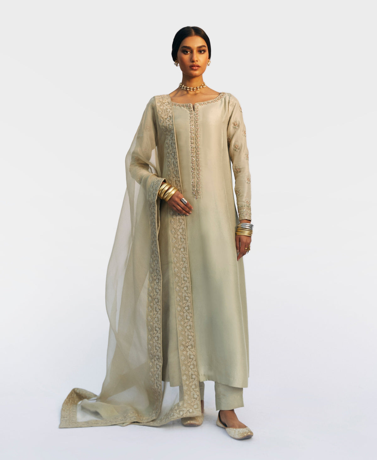 Premium raw silk three panel kameez designer Pakistani outfit