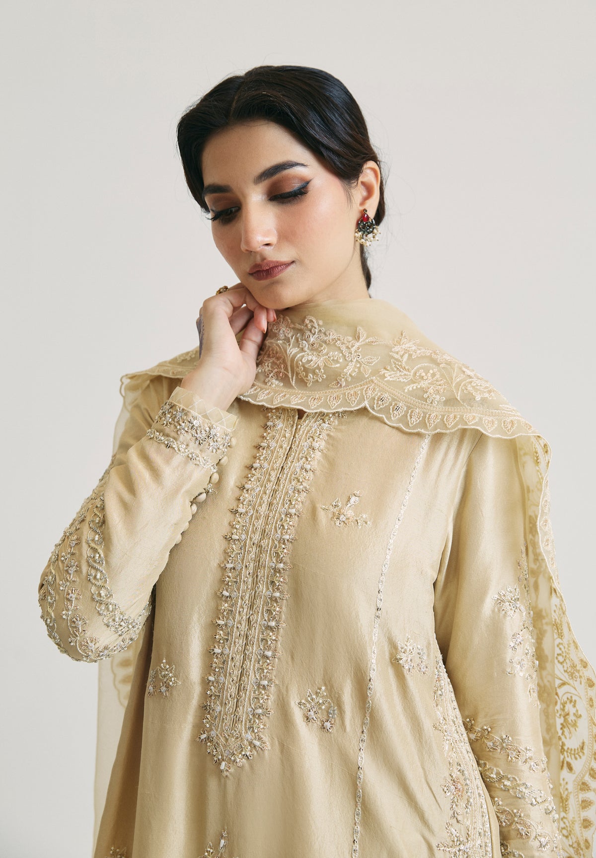 hand embellished raw silk kameez bridal festive wear Pakistan