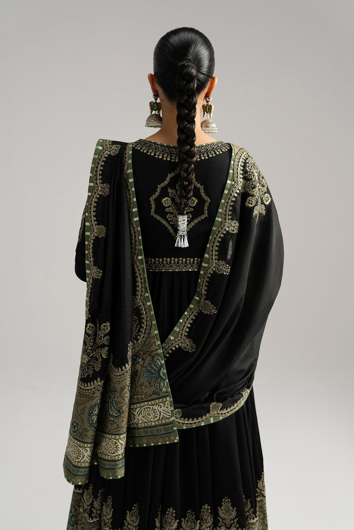 Sunstone cotton anarkali back view — embroidered sleeves and koti | Mannam Pakistani Eid collection