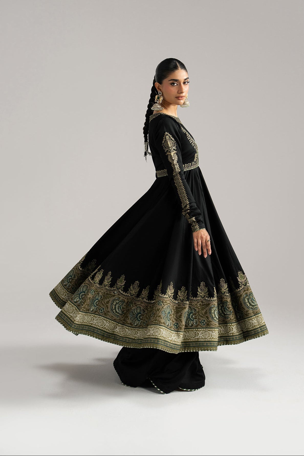 Mannam Sunstone worn — warm-toned cotton anarkali with embroidered dupatta | Pakistani Eid fashion