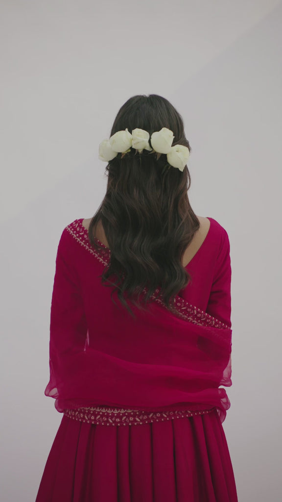 Video of Mannam Red Peshwas Set — pure raw silk red Pakistani peshwas with sharara and organza dupatta for bridal and formal occasions