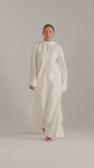 Video of model walking in the Mist Set co-ord, bell sleeve and trouser movement
